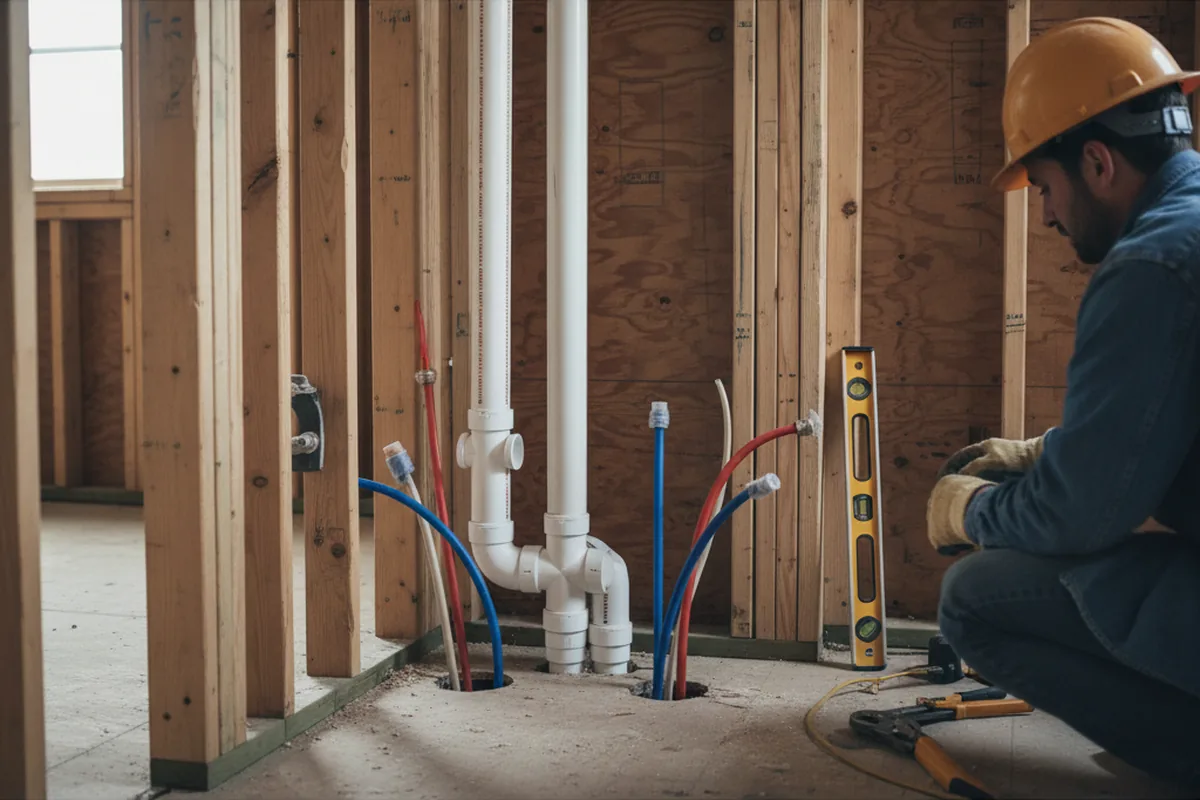 Drain and supply rough-in during Sump Pump Repair in Bladenboro